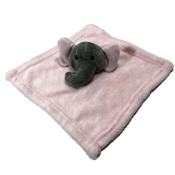 True Baby Gray and Pink Elephant Lovey Baby Security Blanket Plush - Picture 1 of 7